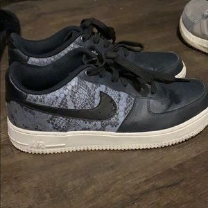 Black and grey snake print Air Force ones